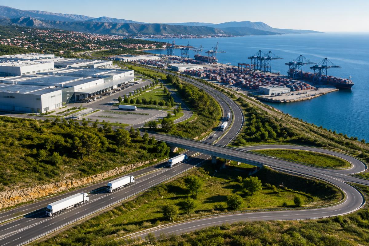 Freight routes connecting a manufacturing facility with a coastal port
