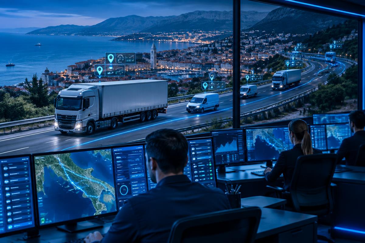 Commercial vehicles connected to a GPS.al fleet operations centre