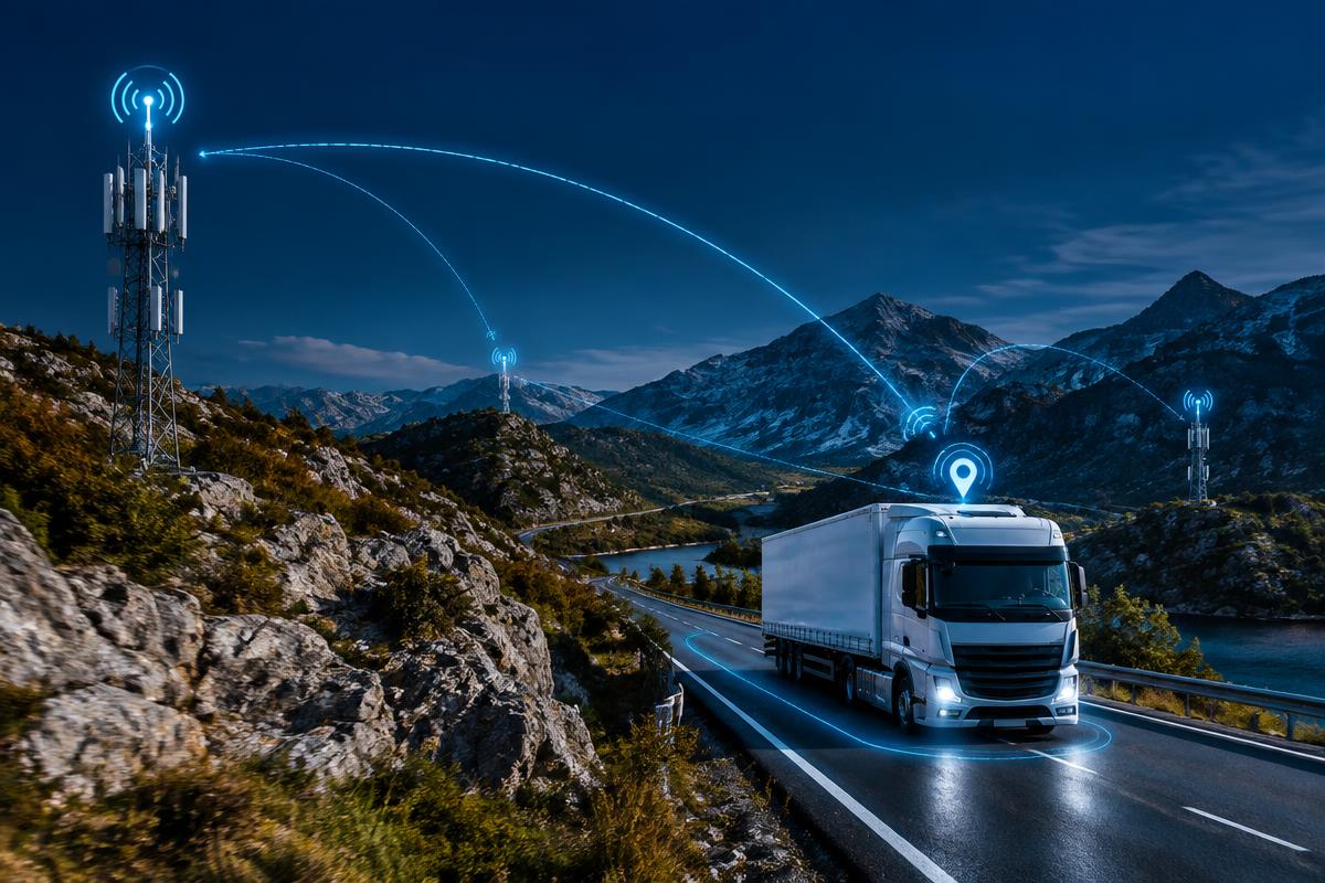 A vehicle connected through GSM network coverage on a remote route