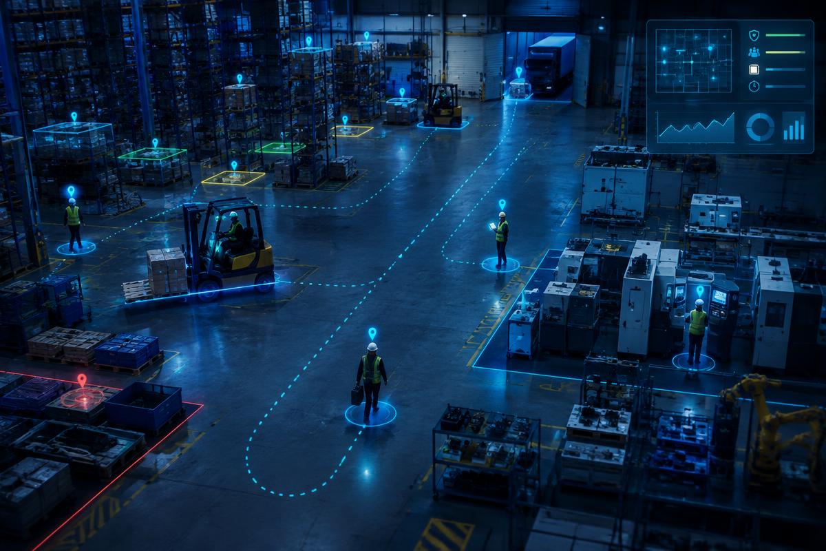 Assets and personnel located through BLE zones inside a warehouse