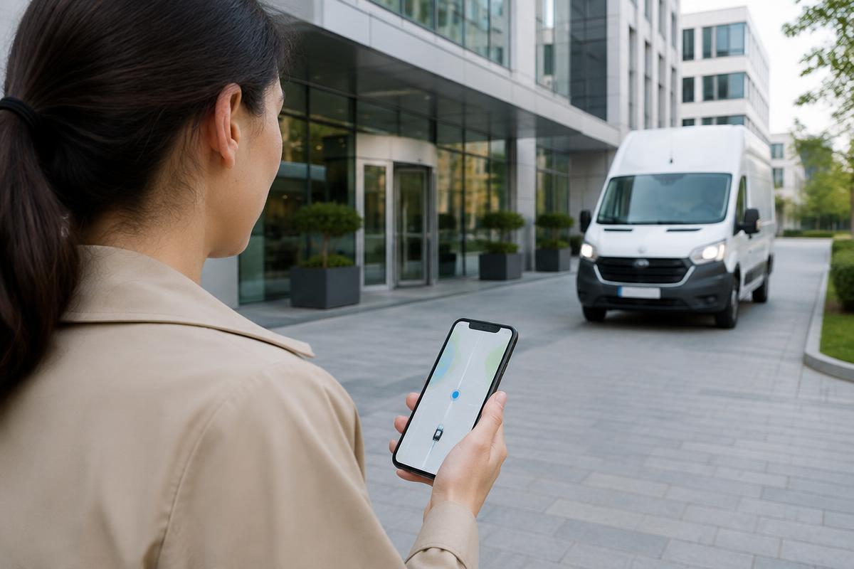 Consignee tracking an approaching delivery vehicle on a phone